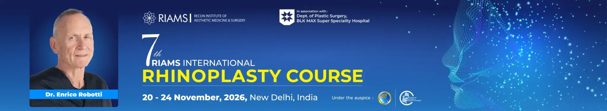 7th RIAMS International Rhinoplasty Course 2026 banner in New Delhi, India