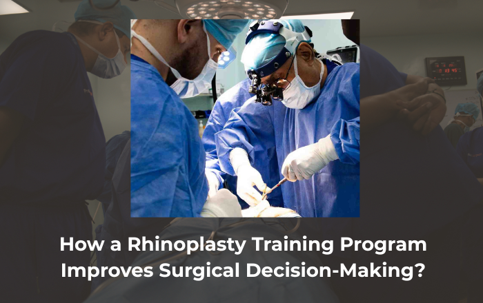 Experienced surgeon performing rhinoplasty surgery during a training program, demonstrating advanced nasal anatomy, surgical planning, and operative techniques with In OT Assistance.