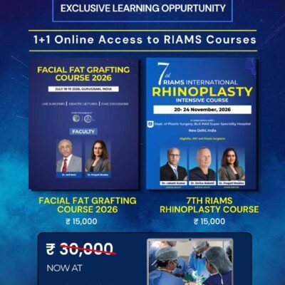 RIAMS online bundle featuring the Facial Fat Grafting Course 2026 and the 7th International Rhinoplasty Intensive Course with a special ₹20,000 registration offer.